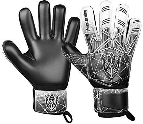 Keeperking Torwarthandschuhe Erwachsene Kinder Jugend mit und ohne Fingerschutz Fußballhandschuhe abnehmbar fingersave 4mm Unisex (9, Schwarz- Abnehmbar FS)