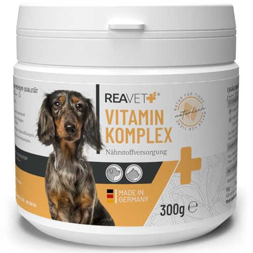 ReaVET Multivitamin Hund 300g I Vitamin Komplex Pulver Hund I Natürliche Vitamine & Mineralien I Ergänzungsfuttermittel Hunde I Fell, Vitalität, Immunsystem
