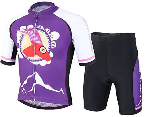 Amur Leopard Kinder Jungen Radtrikot Set Mädchen Fahrrad Trikot Kurzarm & Radhose mit Sitzpolster Radsport Anzüge, Dunkelviolett, 116(Herstellergröße: M)