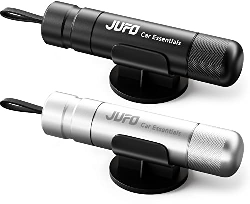 JUFO 2x Car Window Breaker & Seat Belt Cutter, Safety Hammer, Black/Silver | 2-pack emergency escape tools with spring-loaded window breakers and concealed seat belt cutters for quick use in a crisis.