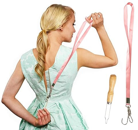 Zipper Helper Pull for Dresses & Boots - Back Zipper Tool with Customs Lock, 2 Hooks