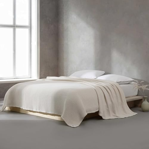 Calvin Klein - Queen Blanket, Soft Cotton Home Decor, Honeycomb Weave Bedding (Honeycomb Cotton Off White, Queen)