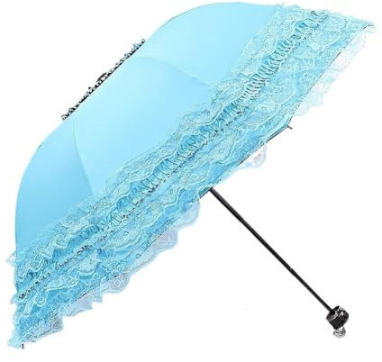 Asudaro Spitze Parasol Regenschirm Hochzeitsschirm Brautschirm Lolita Cosplay Spitze Sonnenschirm Sonne/Regen Mädchen Prinzessin für Parteien, Rollenspiel, täglichen Gebrauch Blau