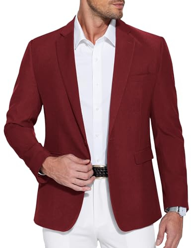 COOFANDY Blazer pour Homme Veste de Sport Loisirs Veste pour Homme Veste de Costume d'affaires Veste de Sport Unie Veste à Un Bouton Costume pour Mariage Rouge Foncé M