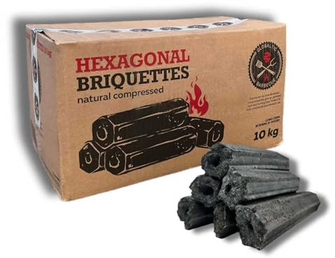 10kg Boxes Premium Sumi Bincho Charcoal Restaurant Barbecuing Briquettes - Naturally Compressed & Odourless - Long Burn Hexagonal Binchotan Logs - For Konro BBQ Cooking Grills - 1 x 10kg Box