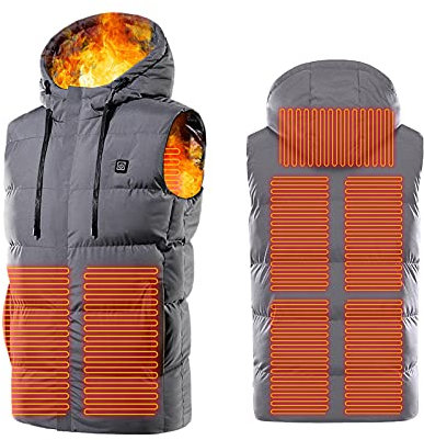 Battnot Beheizbare Weste, Beheizte Weste Damen mit 7 Heizzonen, Beheizbare Jacke Heizweste Wärmeweste Beheizbare Winterjacke mit Kapuze Steppweste für Outdoor Motorrad Camping Outdoorjacke