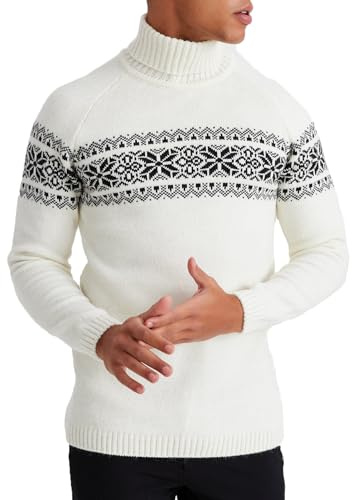 Leif Nelson Men's Turtleneck Sweater, Norwegian Knitted Jumper with Winter Pattern, Warm Turtleneck Sweater for Autumn and Winter