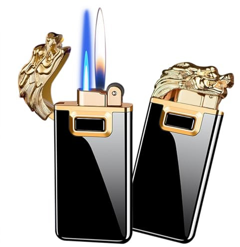 Dragon Jet Lighter, Adjustable Windproof with Switchable Jet and Soft Flame, Refillable Butane Lighter for Outdoor Indoor - Black