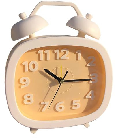 Beufee Reloj Despertador con Doble Campana, analógico Doble Campana, Reloj Despertador Vintage con Pilas para Adultos y niños (Amarillo)