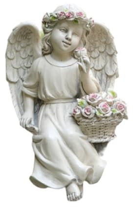 Gralara Lámpara Solar con Estatua de ángel, Adorno de Resina, diseño Simple, Figura de ángel Decorativa Moderna, Escultura Decorativa para jardín de tumbas, 14.5 Cm X 13.3 Cm X