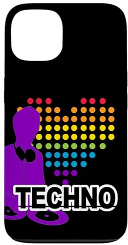 DJ avec tourne-disque et cœur, batterie et basse, techno Coque pour iPhone 13