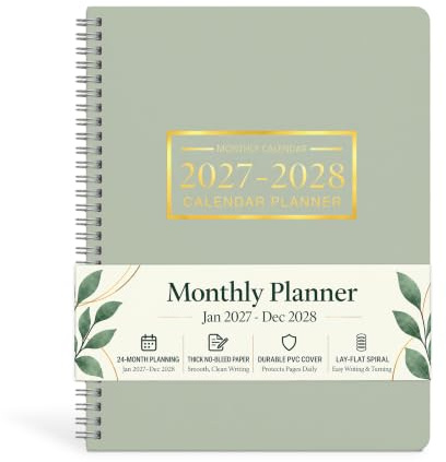 Monthly Calendar Planner Jan 2027 - Dec 2028,8.5 X 11 (Light green)