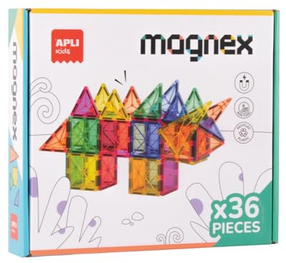 APLI Kids 20136 - Magnex Magnetic Building Set 36 stycken | 3D-set för barn 3+ | Färgglada magnetiska geometriska flikar | Steam pedagogisk leksak för kreativitet och kognitiv utveckling
