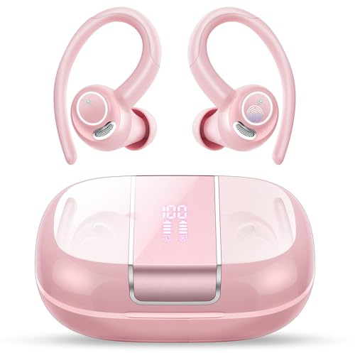 VKROBAG Ecouteurs Bluetooth sans Fil Sport, 48H Écouteurs Bluetooth 5.3 avec ENC Antibruit, IP7 Étanche Oreillette Bluetooth Contrôle Tactile, Écran LED Casque Bluetooth pour Running/Gym Rose(2025)