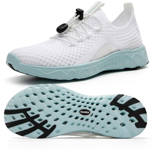 ALEADER Xdrain Womens Water Shoes Quick Dry Slip On Beach Shoes Lady Swimming Shoes Water Sneakers for Kayaking Pool Boating White Sky Blue Size 9