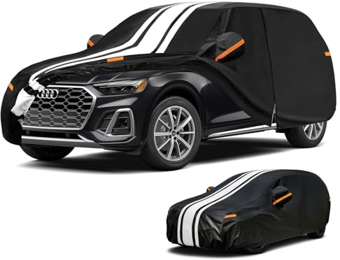 Kayme Bâche Voiture SUV Étanche, Housse de Protection Voiture Extérieur Contre Pluie Soleil avec Ruban Adhésif et Serviette. Compatible avec Audi Q5, X3/X4, GLC, Model Y, RAV4 pour 4x4, 465 à 485 cm