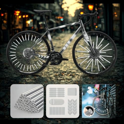 LuminKing Reflectores e insignias reflectantes para bicicletas - Silver - 60 pines reflectantes unidos a los radios de la bicicleta y 50 pegatinas reflectantes en el casco y el marco - Material más