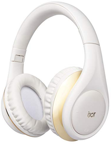 iJoy ISO Bluetooth 5.0 Wireless Over Ear Foldable Stereo Headphones with 30 Hours Battery and Built-in Microphone, (White/Gold)
