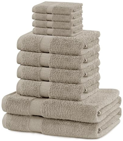 DecoKing 10er Set Baumwolle Qualität 525g/m² 4 Gästehandtücher 30x50 cm 4 Handtücher 50x100 cm und 2 Badetücher 70x140 cm beige saugfähig Marina