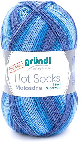 Gründl Hot Socks Malcesine (Sockenwolle aus 75% Schurwolle (superwash) und 25% Polyamid, Made in Italy, 4-fach Sockengarn, 100 g / 420 m, Nadelstärke: 2,5 mm - 3 mm, 1 x 100 g), ocean multicolor