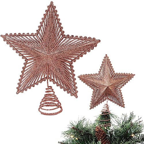 Toyland® Étoile de Sommet d'arbre en Or Rose pailleté de 23cm (9) - Décorations de Sapin de Noël de Luxe - Cimier d'arbre