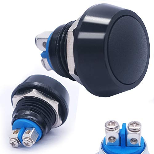 mxuteuk 2 PZ Interruttore a pulsante momentaneo da 12 mm Impermeabile 1NO SPST DC/AC 36V 2A ON/OFF Guscio in metallo nero Adatto per foro di montaggio da 1/2DU-12AB-10BK