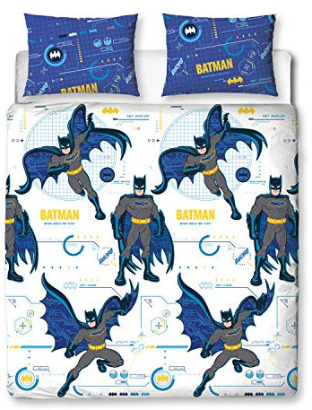 BATMAN Officially Licensed Double Duvet Cover Set, Tech Design | Blue Reversible 2 Sided Bedding Duvet Cover with Pillow Case (Double)