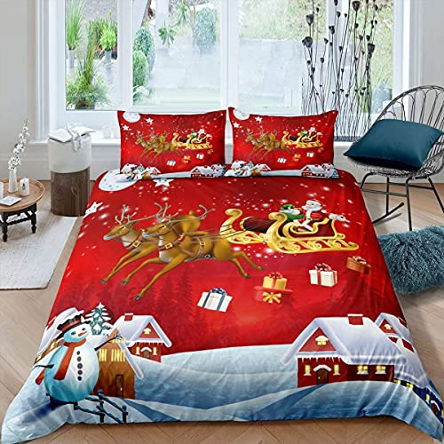 Christmas Bedding Set Santa Claus Deer Snowman Printed Duvet Cover for Kids Boys Girls Xmas Comforter Cover Festival Decor Bedspread Cover Bedroom Collection 3Pcs King Size