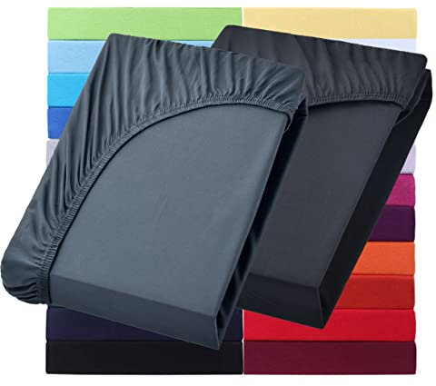 NatureMark 2er Pack Wasserbett & Boxspringbett Spannbettlaken 200 x 220 cm - 40 cm Steg - 200x220cm Spannbetttuch - 100% Baumwolle, Anthrazit & Schwarz
