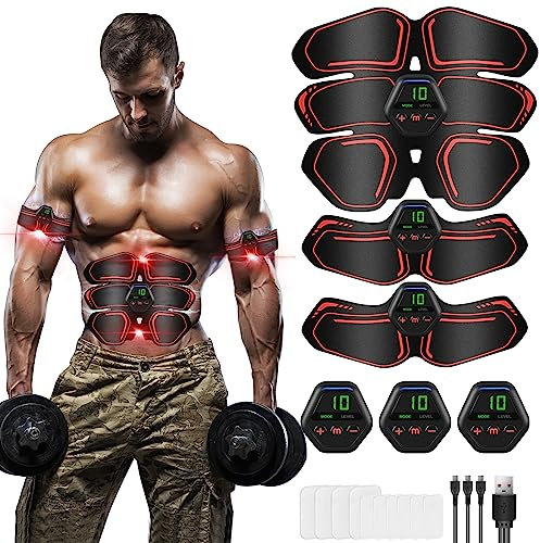 UIHOL EMS Trainingsgerät, EMS Bauchmuskeltrainer LCD Bildschirm muskelstimulator USB Wiederaufladbarer Tragbarer Muskel Trainer 10 Modi 20 Intensitäten Geeignet Damen & Herren