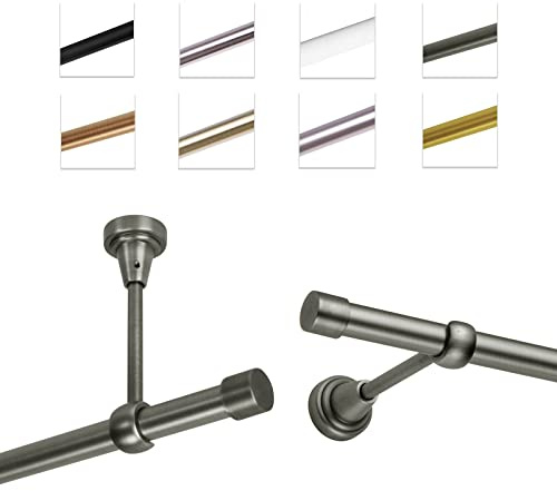 MDEKOR Gardinenstange 540 cm einläufig | Vorhangstange für die Wandmontage oder Deckenmontage Silber Grau aus Metall | Gardinenstangenset Ø 19mm