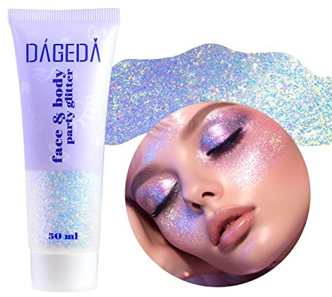Prreal Body Glitter Gel 50ml, Face Glitters Body Gel Sequins | Shimmer Liquid Eyeshadow,Chunky Glitter for Hair Nails,Holographic Cosmetic Laser Powder Festival Glitter Makeup,011 Phantom