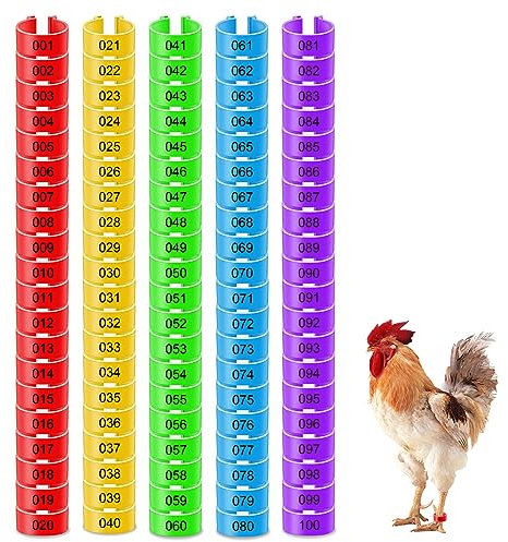 Hähnchen Beinringe, 100 Stück Geflügel Fußringe mit bunter Zahl, 16mm Poultry Beinringe, Plastik Hühner Ringe Geflügel Beinringe Durchmesser Hühnerfußringe für Hühner Enten Wachtel Taube