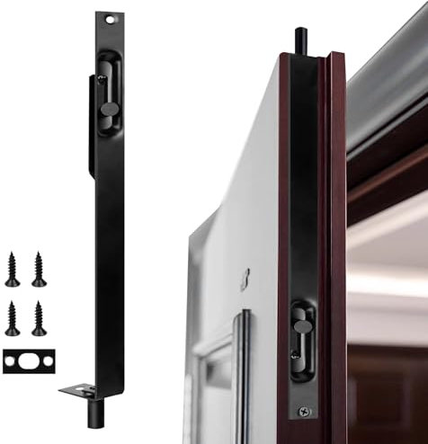 Catenaccio A Filo Porta, Scorrevole Scomparsa, Per Bordo Porta Con Doppia Apertura Di Sicurezza, Doppia, Terrazza, In Legno, Serratura Finestra (Nero)