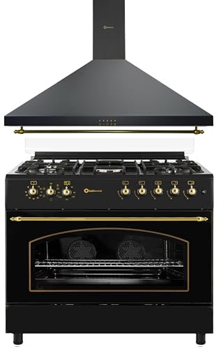 PACK SOLTHERMIC F9L50E5RB HORNO PANORAMICO ELECTRICO Y CAMPANA H90PR NEGRO RÚSTICO ACABADOS DORADOS / 90 CM/HORNO 115l