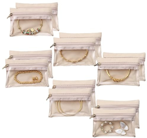 Lufdegim Pack of 12 Jewellery Pouch, Jewellery Organiser Bag, Travel Jewellery Storage with Zippers for Rings, Necklaces, Watches, Earrings