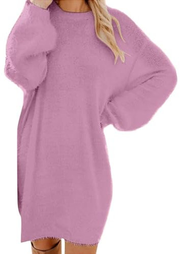 Robe Femme Pull Robe Femme Hiver Automne Robe Chic Femme Pas Cher Robe Col V Femme Manche Longue Robe Longue Pas Cher Grande Taille Soldes Femme Vêtements Robe Robe Femme Ronde Violet 3XL