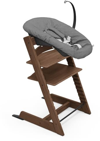 Silla Tripp Trapp de Stokke (Roble Warm Brown) con Newborn Set (Anthracite) - Para recién nacidos hasta 9 kilos - Acogedor, seguro y fácil de usar