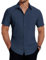 COOFANDY Mens Short Sleeved Shirts Summer Casual Shirt Plain Formal Shirts for Men Adult Regular Fit Stretch Shirt Navy L