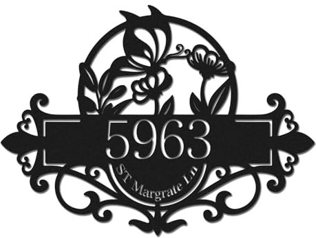 Personnalisée Numéro De Maison Papillons sur fleurs Numero De Maison Exterieur Métal Numero Maison Décoratif Plaque Numéro Maison Engageant Numero Maison Design Idée Cadeau Original