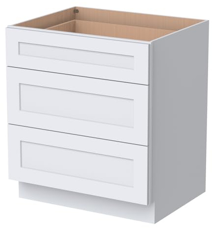HCIOAN Shaker Style 3-Drawer Base Cabinet – Solid Wood Frame & Plywood Panels, Soft-Close Full-Extension Glides, RTA Kitchen Storage Cabinet for Renovation (White, 21 W x 24 D x 34.5 H)