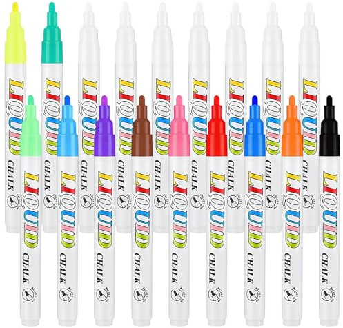 Rbleote Lot de 18 marqueurs à craie pour fenêtre, 12 couleurs et 6 blancs, peuvent être utilisés pour l'art, les messages, le matériel pédagogique, etc