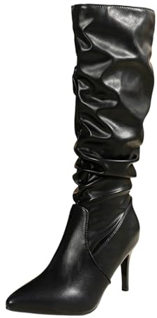 Generisch 2026 Botas altas hasta la rodilla de moda con punta puntiaguda tacón de aguja detalle de hebilla botas de cuero para el estilo de equitación elegante en invierno, Negro , 42 EU
