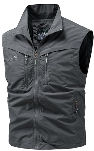 AIEOE Herren Safari Weste Cargo Netzfutter Fotoweste Outdoor Camping Ranger Weste mit Viele Taschen EU 3XL