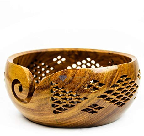 Nagina International Cuvettes de Rangement en Fil de qualité supérieure en Bois de Rose avec grilles sculptées à la Main décoratives - Accessoires de Tricot et de Crochet (Medium)