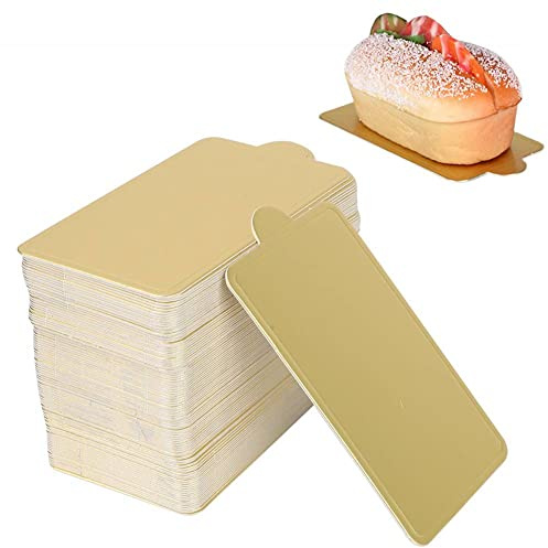 TOPINCN 100Pcs Rectangle Mousse Cake Boards, Quarter Sheet Cake Board Greaseproof Gold Paper Cupcake Dessert Displays Tray for Wedding Birthday Cake (S)