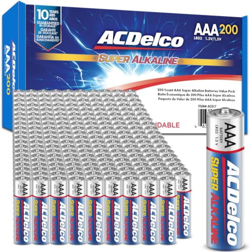 ACDelco AAA Batteries, Maximum Power Super Alkaline Battery, 10-Year Shelf Life, Recloseable Packaging, 200 Count