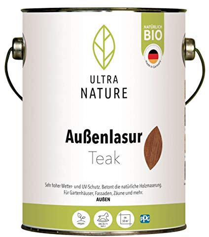 ULTRA NATURE Außen Lasur, 2,5L, Teak, Vegan, Natürlich Bio, Lösemittelfrei, Holzschutzlasur