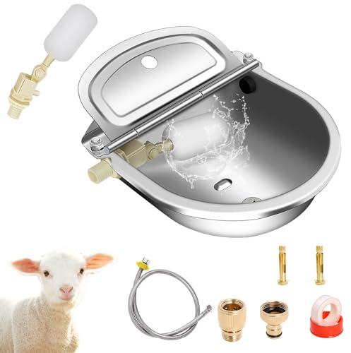 Automatic Livestock Water Bowl-304 Stainless Steel Water Bowl with Dual Float Valves, 39 inch Water Hose, Quick Hose Connector, Pet & Livestock Drinking Trough for Dogs, Horses, Cattle, Goats
