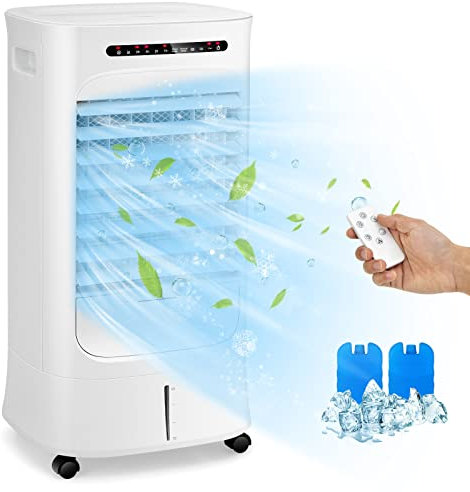 GOPLUS Klimaanlage mobil ohne Abluftschlauch, 15 Std. Timer, 66W, Klimagerät mit 10L Wassertank & 2 Kühlakkus, 3 in 1 Kühlen & Ventilieren & Befeuchten, Luftkühler 3 Gebläsestufen, inkl. Fernbedienung